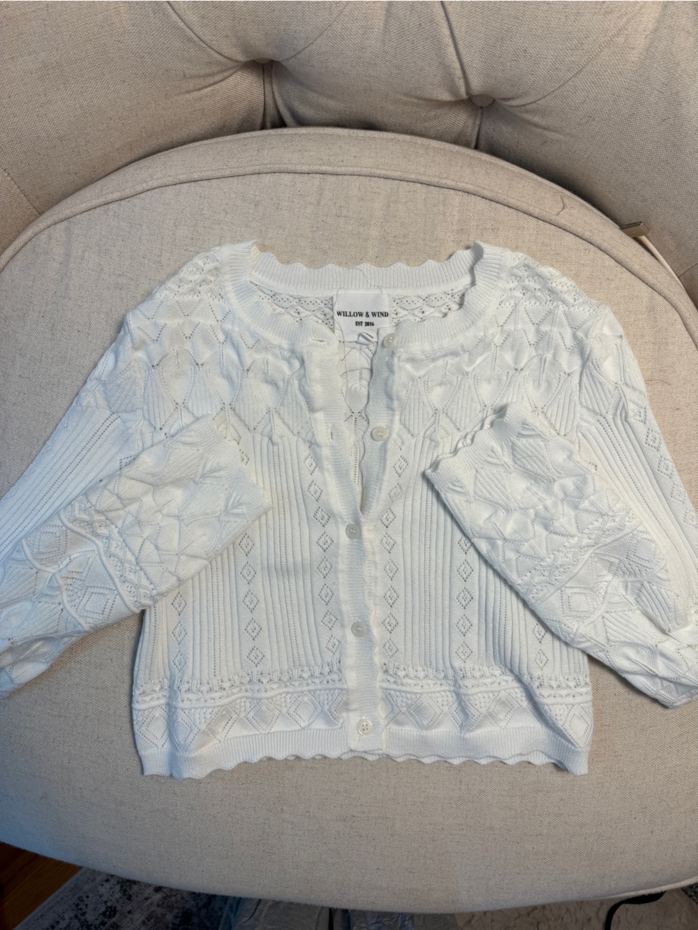 Willow & Wind White Cropped Pointelle Knit Cardigan Size Small